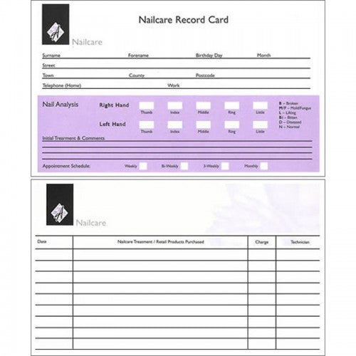 Agenda Client Record Cards Nails Pack Of 100
